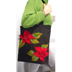 Torba shopper z filcową aplikacją- kwiatki