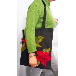 Torba shopper z filcową aplikacją- kwiatki