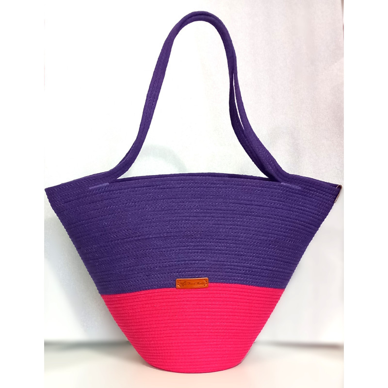 Torebka kosz uszyta ze sznurka bawełnianego - rękodzieło