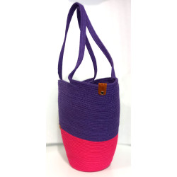 Torebka kosz uszyta ze sznurka bawełnianego - rękodzieło