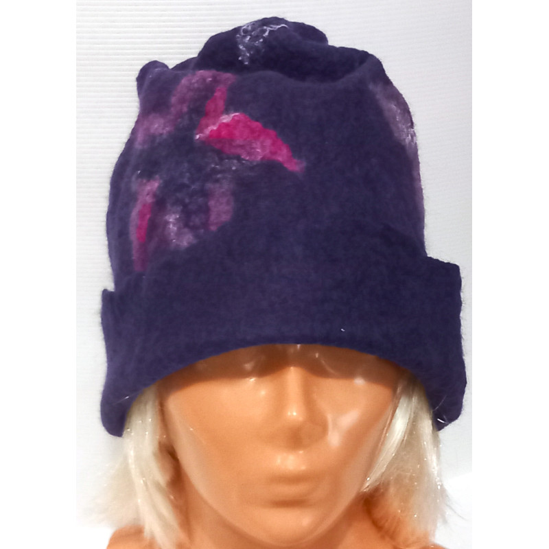 Czapka filcowana ręcznie fioletowa