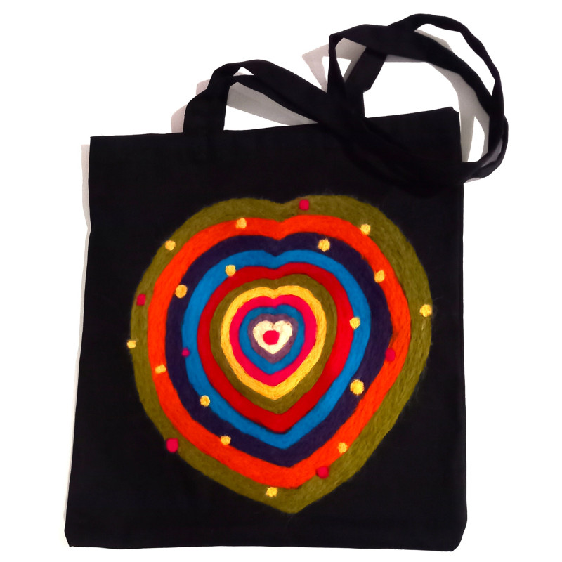 Torba shopper z filcową aplikacją- serce w stylu boho