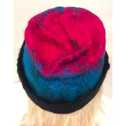 Czapka filcowana ręcznie różowo-niebieska