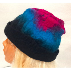 Czapka filcowana ręcznie różowo-niebieska