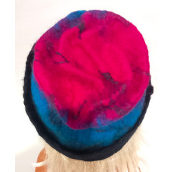 Czapka filcowana ręcznie różowo-niebieska