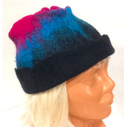Czapka filcowana ręcznie różowo-niebieska