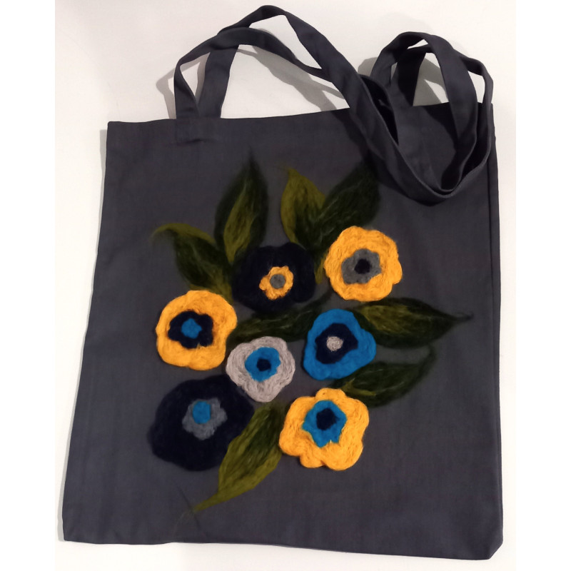 Torba shopper z filcową aplikacją - torba boho